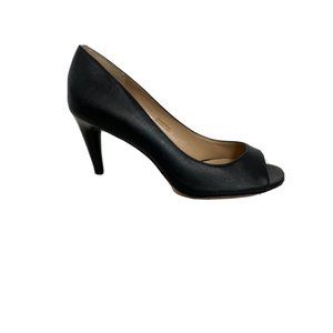 Via Spiga Shoes Womens 7.5 M Dress Black Leather Peep Toe Stiletto Heels Italy